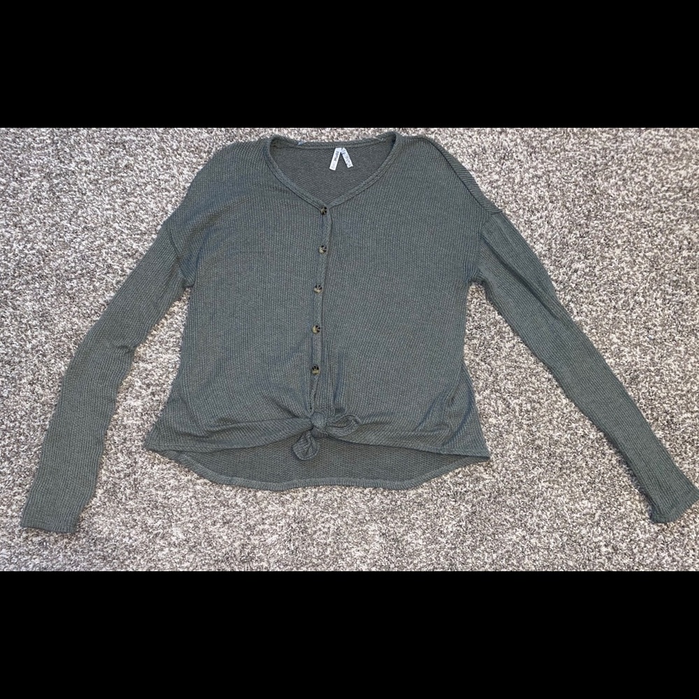 Green front tie sweater